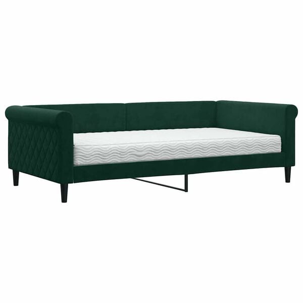 vidaXL Sof&aacute;-cama com colch&atilde;o 100x200 cm veludo verde-escuro