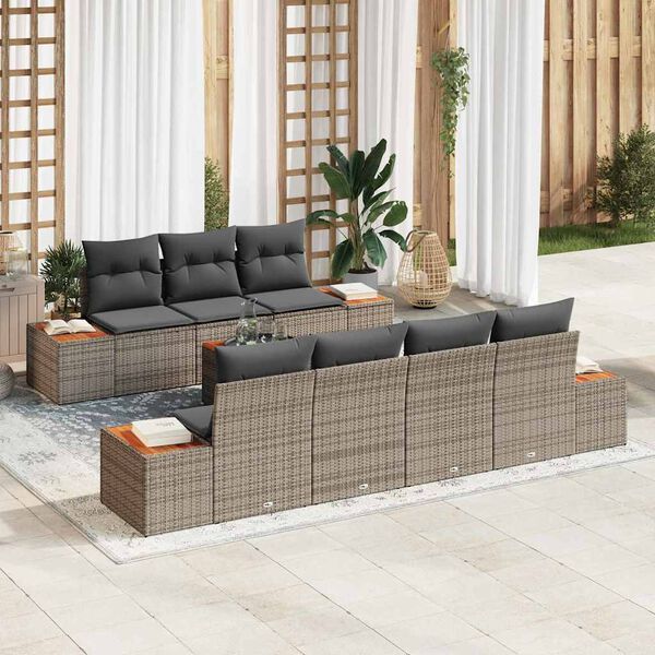 vidaXL Conjunto de Sofá de Jardim 8 pcs Cinzeto Rattan Sintético