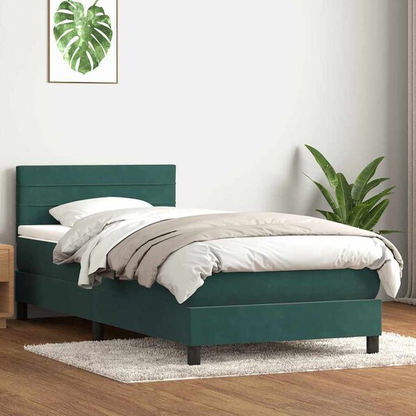 vidaXL Cama com molas/colch&atilde;o verde-escuro 80x210 cm veludo