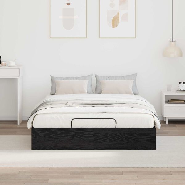 vidaXL Estrutura de Cama Ottoman Carvalho Preto 203 x 140 x 25 cm