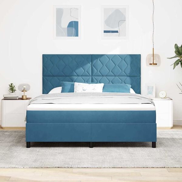 vidaXL Cama Box com colch&atilde;o Azul Escuro 180 x 200 cm Veludo