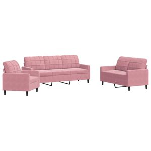 vidaXL 3 pcs conjunto de sof&aacute;s com almofad&otilde;es veludo rosa