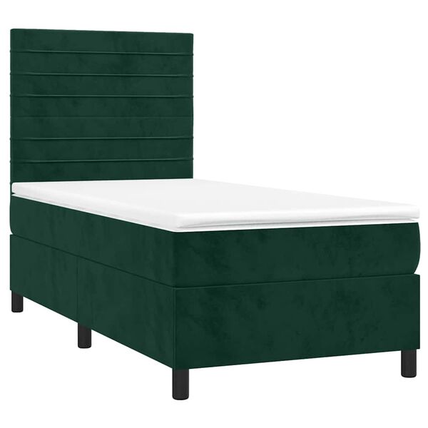 vidaXL Cama box spring c/ colch&atilde;o/LED 80x200 cm veludo verde-escuro