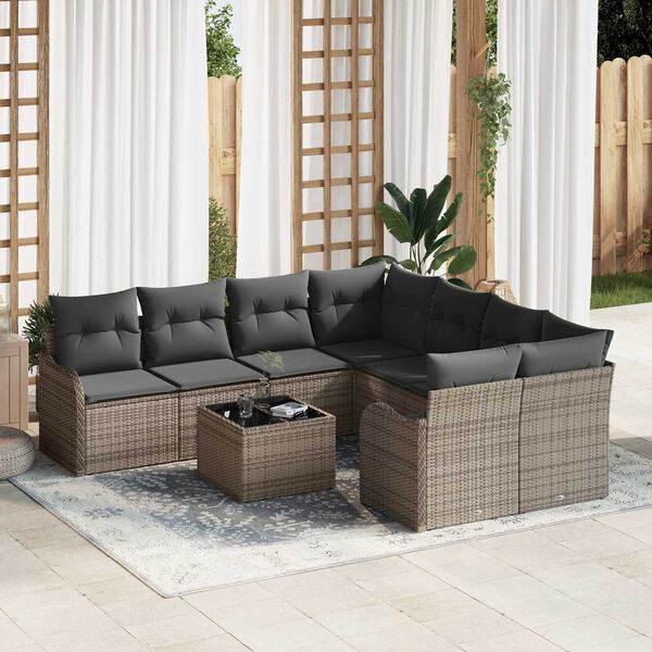vidaXL Conjunto de Sofá de Jardim com almofada 9 pcs Cinzeto