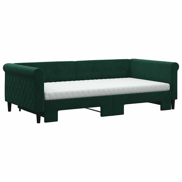 vidaXL Sof&aacute;-cama c/ gavet&atilde;o e colch&otilde;es 100x200cm veludo verde-escuro