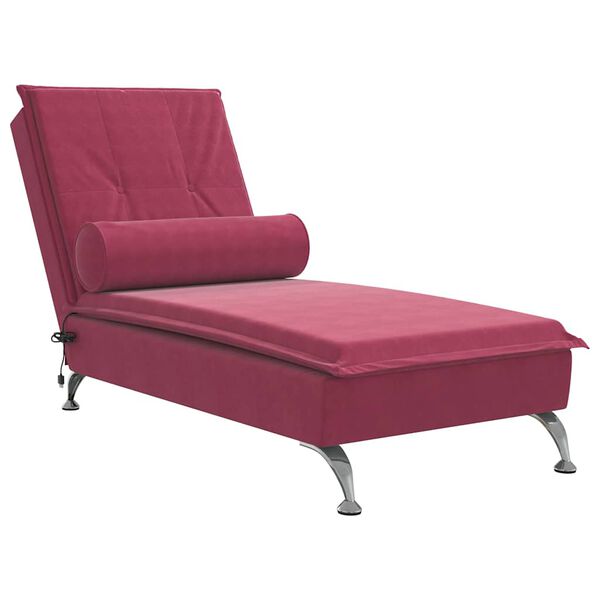 vidaXL Chaise lounge de massagem com rolo veludo vermelho tinto