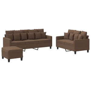 vidaXL 3 pcs conjunto de sof&aacute;s com almofad&otilde;es tecido castanho