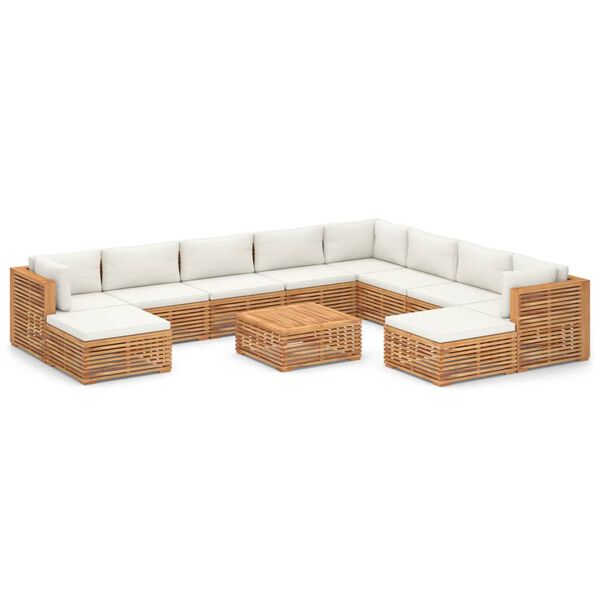 vidaXL 11pcs conjunto lounge jardim + almofad&otilde;es cor creme teca maci&ccedil;a