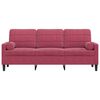 vidaXL Sofá 3 lug. + almofadas decorativas 180cm veludo vermelho tinto