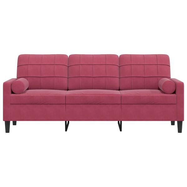 vidaXL Sofá 3 lug. + almofadas decorativas 180cm veludo vermelho tinto