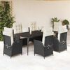 vidaXL 7 pcs conjunto de jantar p/ jardim c/ almofad&otilde;es vime PE preto