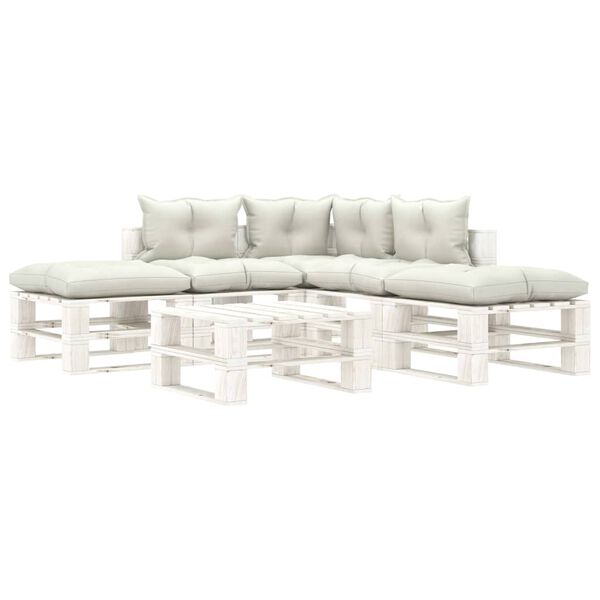 vidaXL 6 pcs conjunto lounge de jardim em paletes c/ almofad&otilde;es bege