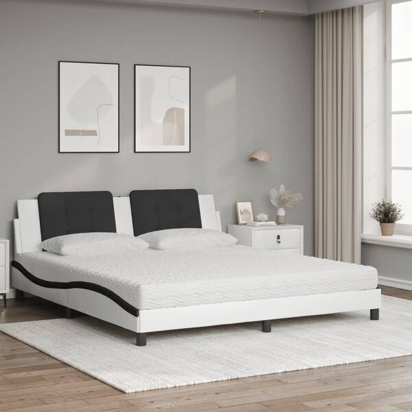 vidaXL Cama com colch&atilde;o Zadar 180x200 cm couro artificial preto e branco