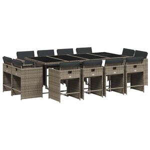 vidaXL 13 pcs conjunto jantar p/ jardim c/ almofad&otilde;es vime PE cinzento