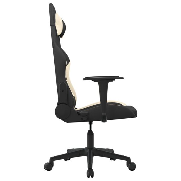 vidaXL Cadeira gaming de massagens tecido preto e creme