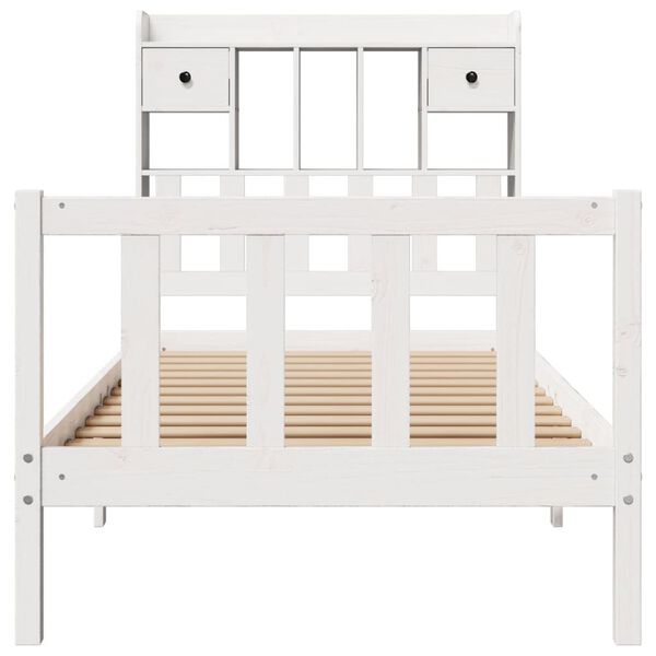 vidaXL Cama com estante sem colch&atilde;o 90x200 cm pinho maci&ccedil;o branco