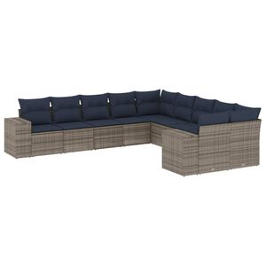 vidaXL Conjunto de sof&aacute; de jardim com 10 pe&ccedil;as e almofadas em rattan sint&eacute;tico cinza