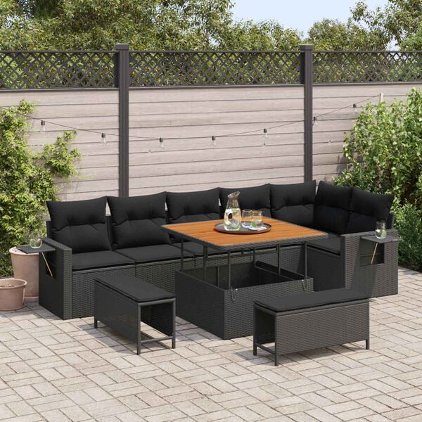 vidaXL Conjunto de Sof&aacute; de Jardim 9 pcs Preto vime PE