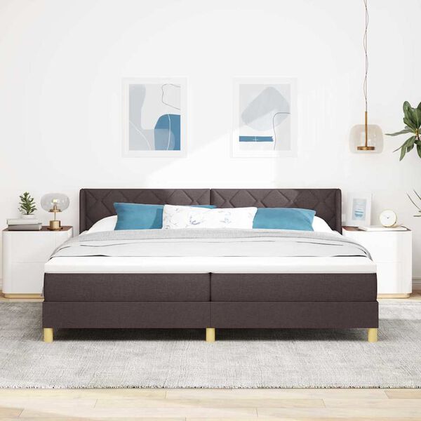 vidaXL Cama Box com colch&atilde;o Marrom Escuro 200 x 200 cm Poli&eacute;ster