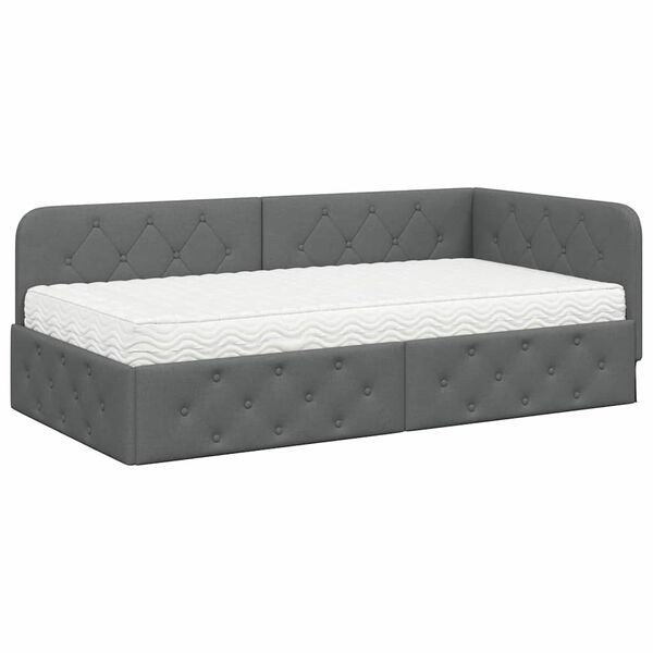 vidaXL Estrutura de Cama de Canto Cinza Escuro 90 x 200 cm tecido
