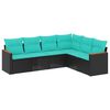 vidaXL Conjunto de sof&aacute; de jardim com 6 pe&ccedil;as e almofadas em rattan sint&eacute;tico preto