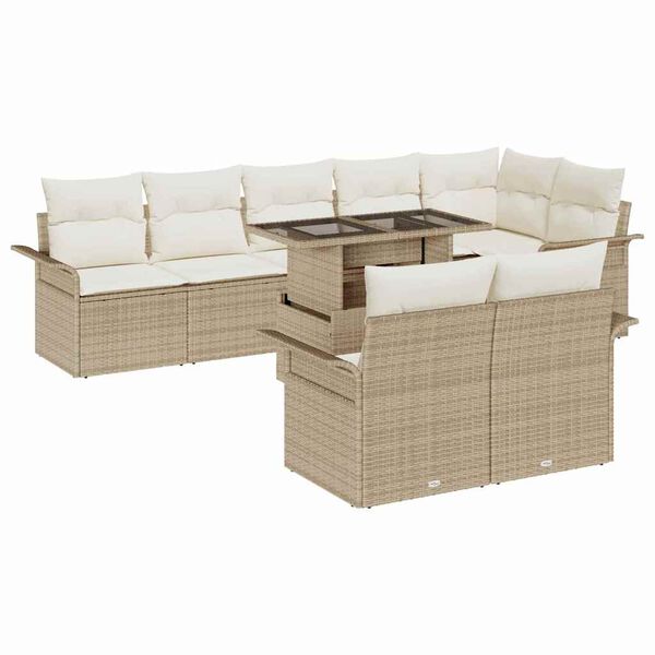 vidaXL Conjunto de Sof&aacute; de Jardim 9 pcs Bege Rattan Sint&eacute;tico