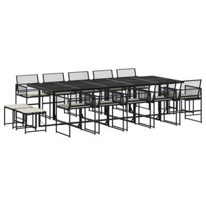vidaXL 15 pcs conjunto de jantar p/jardim com almofad&otilde;es vime PE preto