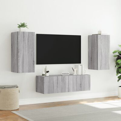 vidaXL 3 pcs móveis de parede para TV com luzes LED cinzento sonoma