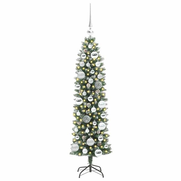 vidaXL &Aacute;rvore Slim de Natal Artificial Verde e Branco 120 cm