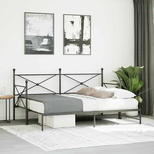 vidaXL Cama de dia com gavet&atilde;o sem colch&atilde;o 90x200 cm a&ccedil;o preto