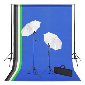 vidaXL Kit est&uacute;dio de fotografia com fundos ilumina&ccedil;&atilde;o e sombrinhas