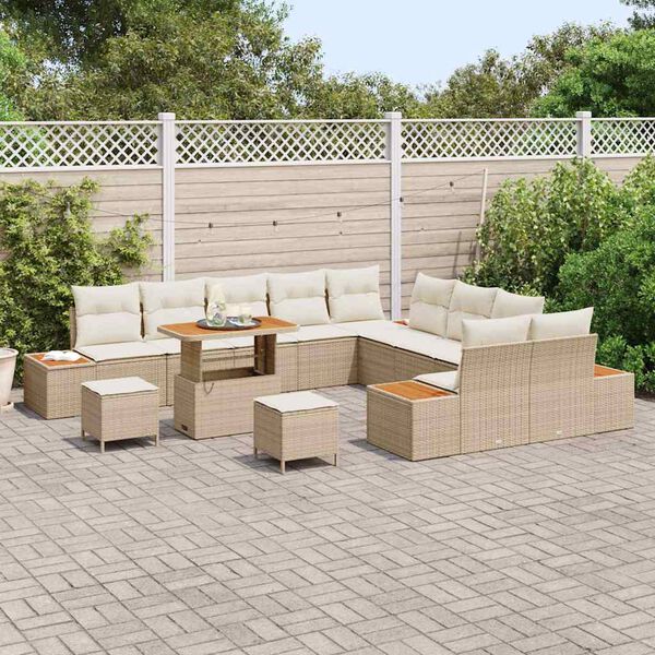 vidaXL Conjunto de Sof&aacute; de Jardim 13 pcs Bege Rattan Sint&eacute;tico