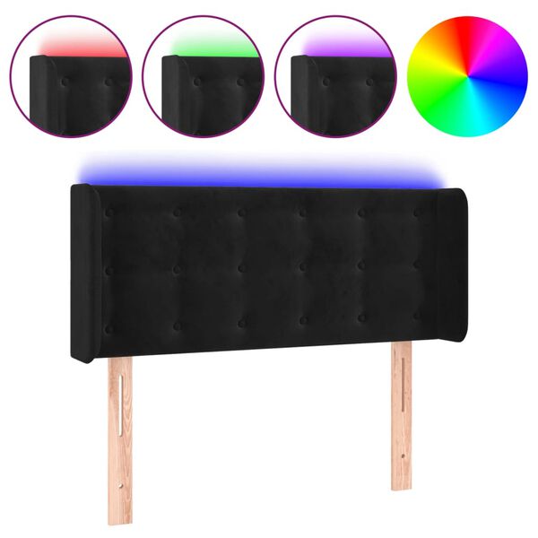 vidaXL Cabeceira de cama c/ luzes LED veludo 103x16x78/88 cm preto