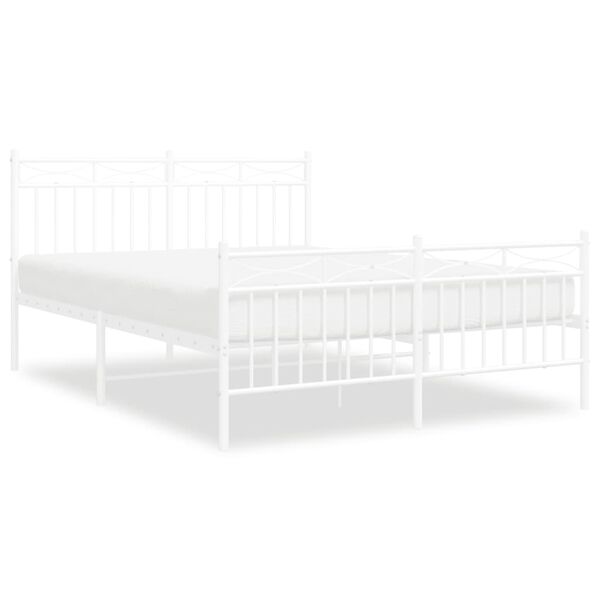 vidaXL Estrutura de cama com cabeceira e p&eacute;s 140x200 cm metal branco