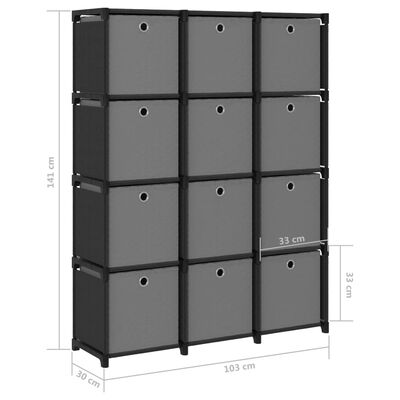 vidaXL Unid. prateleiras 12 cubos c/ caixas 103x30x141 cm tecido preto