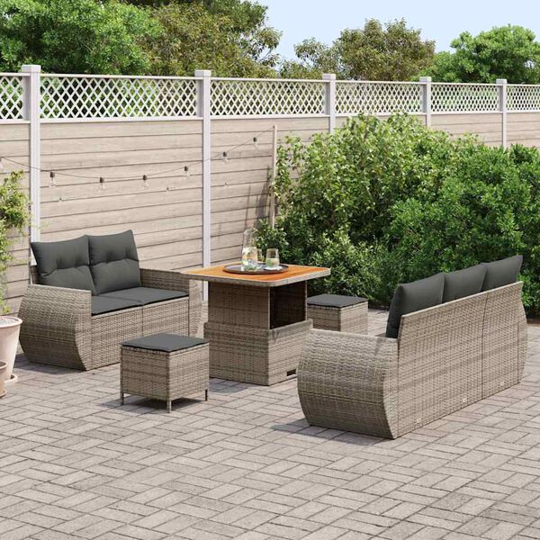 vidaXL Conjunto de Sof&aacute; de Jardim com almofada 8 pcs Cinzeto vime PE