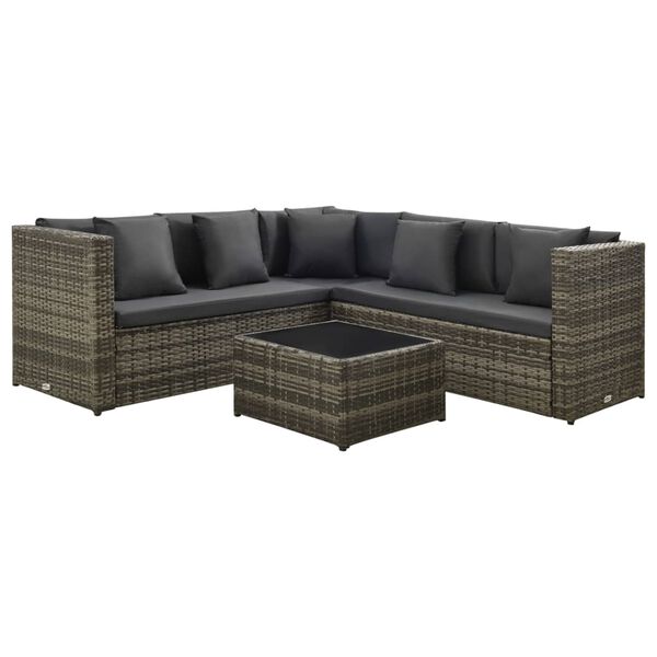vidaXL 4 pcs conjunto lounge de jardim c/ almofadões vime PE cinzento