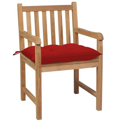 vidaXL Cadeiras de jardim c/ almofadões vermelhos 6 pcs teca maciça