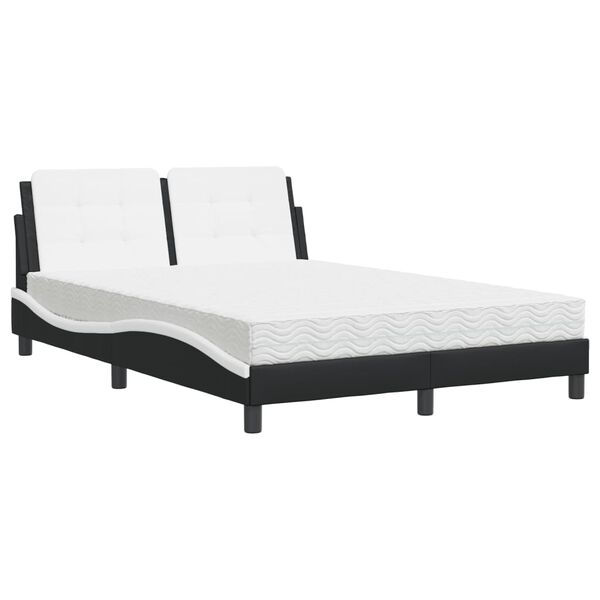 vidaXL Cama com colch&atilde;o Zadar 140x200 cm couro artificial preto e branco
