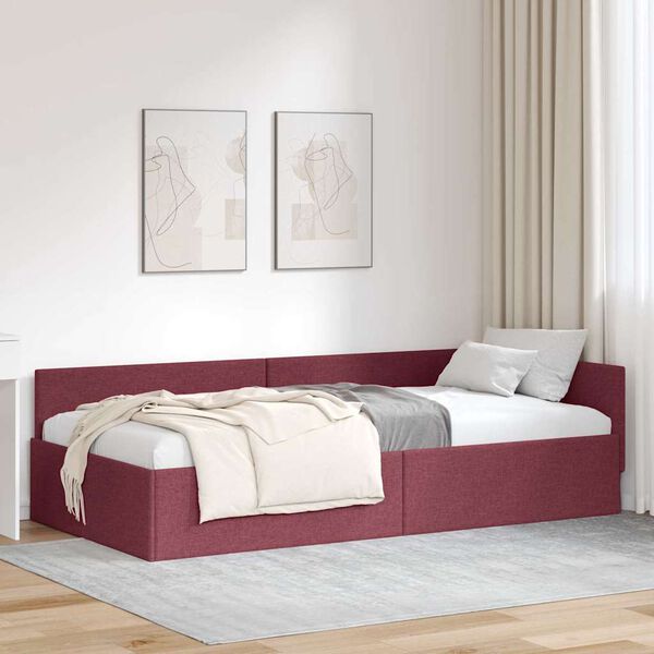 vidaXL Estrutura de Cama de Canto Vinho Vermelho 90 cm x 190 cm Veludo