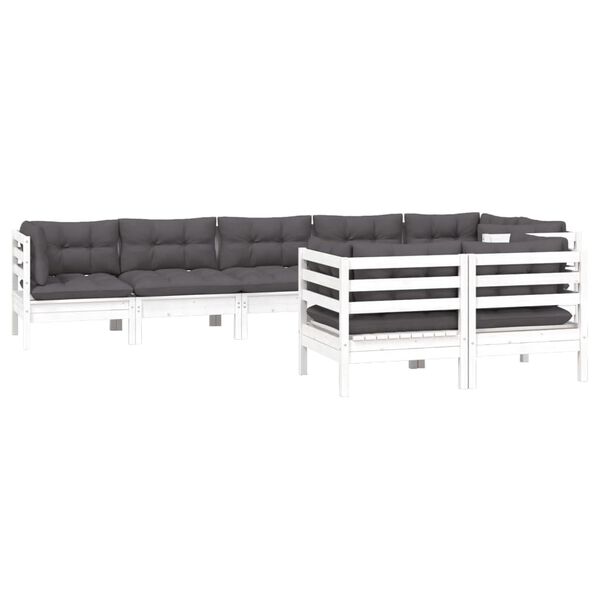 vidaXL 8 pcs conjunto lounge jardim c/ almofad&otilde;es pinho maci&ccedil;o branco