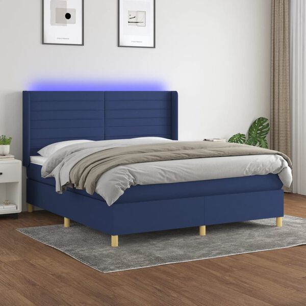 vidaXL Cama box spring c/ colch&atilde;o e LED 160x200 cm tecido azul