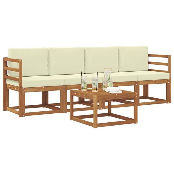 vidaXL Conjunto de Sof&aacute;s para Exterior 5 pcs Natural e Creme