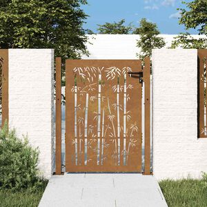 vidaXL Port&atilde;o de jardim 100x125 cm A&ccedil;o Corten Design Bambu