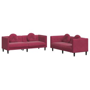vidaXL 2 pcs conjunto de sof&aacute;s com almofadas veludo vermelho-tinto