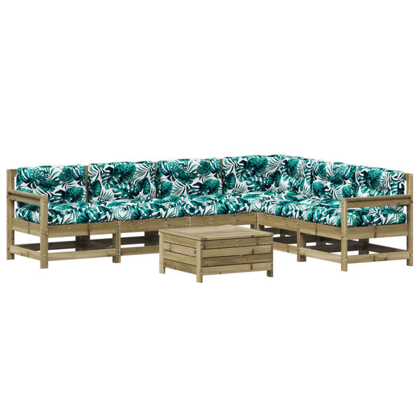 vidaXL 7 pcs conjunto lounge de jardim c/ almofad&otilde;es pinho impregnado