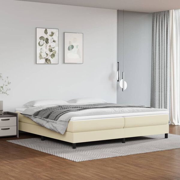 vidaXL Estrutura de cama com molas 200x200 cm couro artificial cor creme