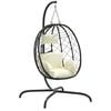 vidaXL Cadeira suspensa Egg com almofada, vime sint&eacute;tico branco creme e a&ccedil;o