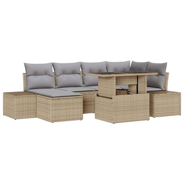vidaXL Conjunto de Sof&aacute; de Jardim 7 pcs Bege Rattan Sint&eacute;tico