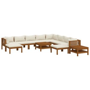 vidaXL 12 pcs conjunto lounge jardim c/ almofad&otilde;es creme ac&aacute;cia maci&ccedil;a